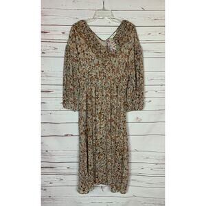 Entro Boutique Dress Women's L Large Brown Floral Boho Long Maxi Dress New Tags